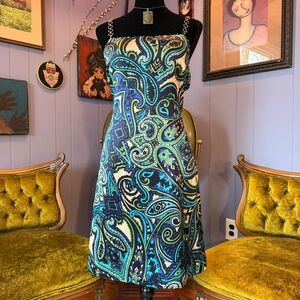 Vintage Y2k I.N.C International Concepts Chain Link Paisley Print Silk Dress